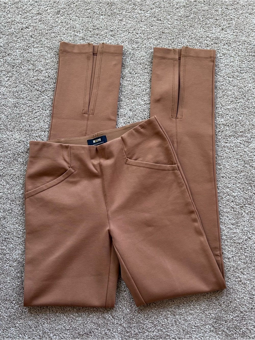 Maeve by Anthropologie Brown Back Slit Ponte Leggings Pants Seam Detail XXS - Picture 9 of 9